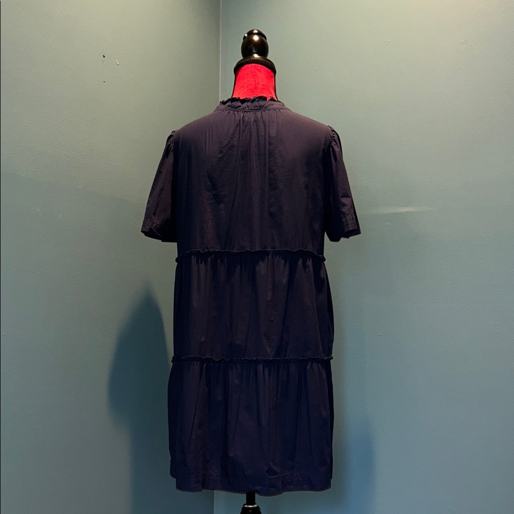 Navy Tiered Ruffle Neck Short Sleeve Dress Size Medium - Picture 7 of 16
